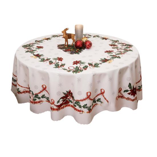 Weihnachtsrunde Tischdecke Winter Stechpalme Schneemann Tischdecke Dekorative Tischdecke Stoff für Drinnen Draußen Feiertagsparty Esstischdeko 120cm B von Joom DACH
