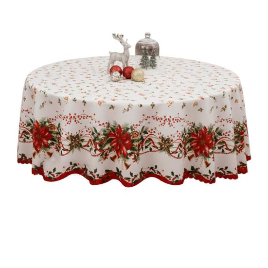 Weihnachtsrunde Tischdecke Winter Stechpalme Schneemann Tischdecke Dekorative Tischdecke Stoff für Drinnen Draußen Feiertagsparty Esstischdeko 120cm C von Joom DACH
