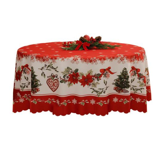 Weihnachtsrunde Tischdecke Winter Stechpalme Schneemann Tischdecke Dekorative Tischdecke Stoff für Drinnen Draußen Feiertagsparty Esstischdeko 140cm E von Joom DACH