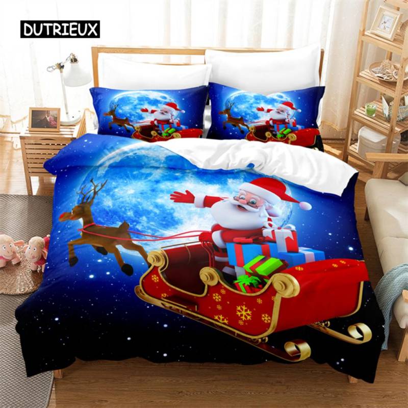 Weihnachtsschlitten-Bettwäscheset Bettbezug-Set 3D-Bettwäsche Digitaldruck Bettwäsche Queen-Size-Bettwäscheset Modedesign EU single(135x200cm) von Joom DACH