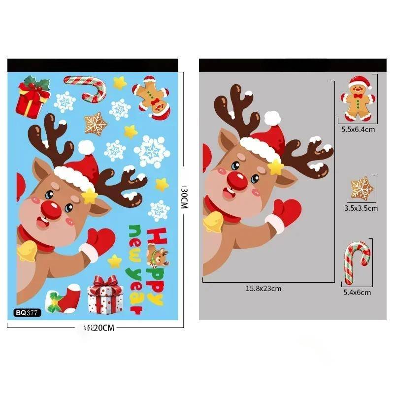 Weihnachtsspiegel-Aufkleber, Weihnachtsmann, Schneemann, Rentier, dekorativer elektrostatischer Glasaufkleber, Frohe Weihnachten, Dekoration für Zuhause von Joom DACH