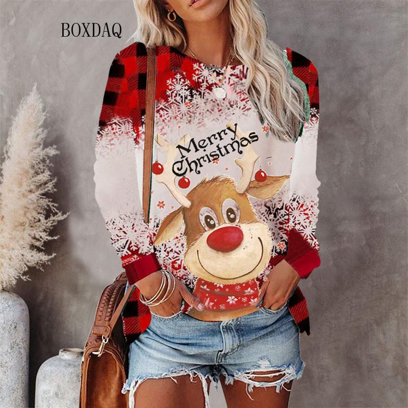 Weihnachtsstil Damen T-Shirts Herbst Winter Langarm 3D Weihnachten Schneemann Print Street Hip Hop Damen T-Shirts 6XL Big Size Tops L von Joom DACH