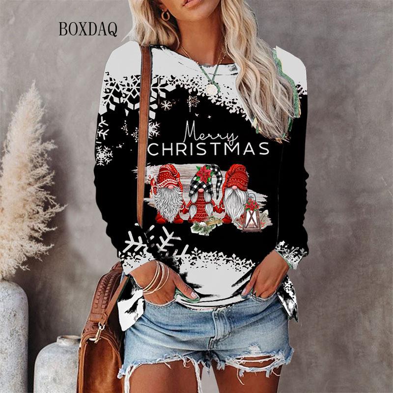 Weihnachtsstil Damen T-Shirts Herbst Winter Langarm 3D Weihnachten Schneemann Print Street Hip Hop Damen T-Shirts 6XL Big Size Tops S von Joom DACH