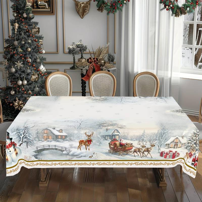 Weihnachtstischdecke Digitaldruck - Winter Schneemann Rentier Weihnachtsbaum Esstisch Festival Deko Tischdecke 100 * 150cm von Joom DACH