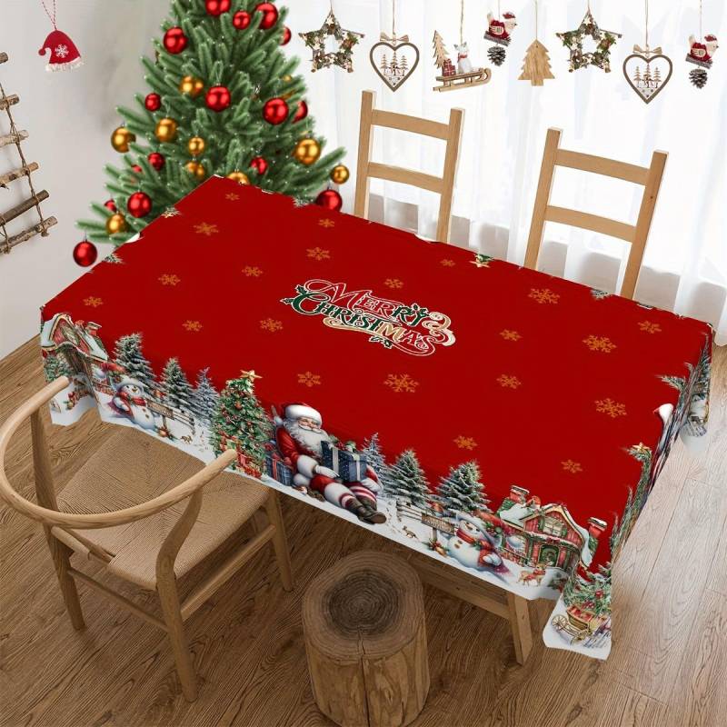 Weihnachtstischdecke Digitaldruck - Winter Schneemann Rentier Weihnachtsbaum Esstisch Festival Deko Tischdecke 100 * 150cm von Joom DACH