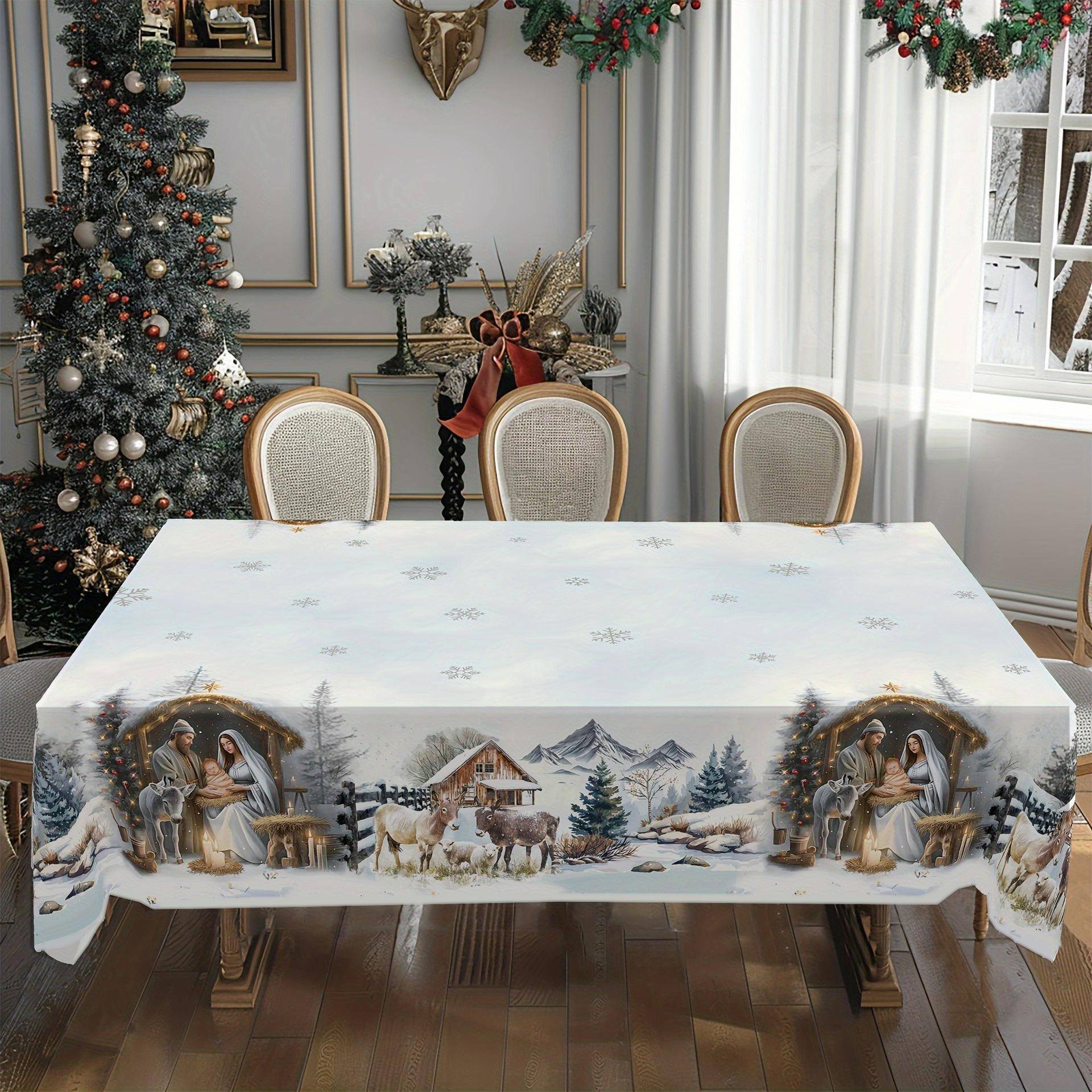 Weihnachtstischdecke Digitaldruck - Winter Schneemann Rentier Weihnachtsbaum Esstisch Festival Deko Tischdecke 100 * 150cm von Joom DACH