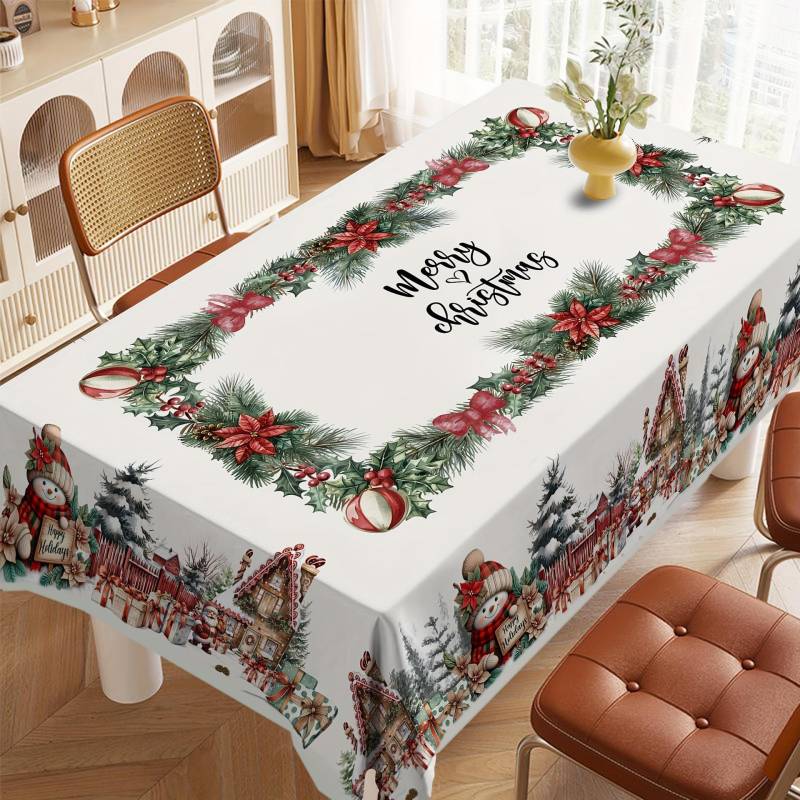 Weihnachtstischdecke Digitaldruck - Winter Schneemann Rentier Weihnachtsbaum Esstisch Festival Deko Tischdecke 150 * 200cm von Joom DACH