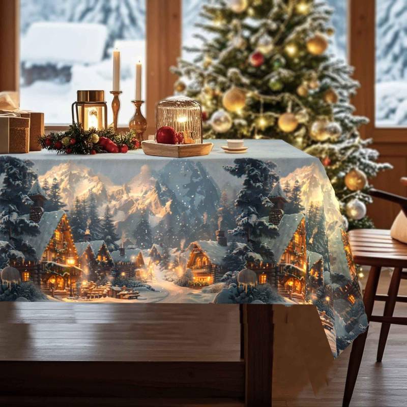 Weihnachtstischdecke Digitaldruck - Winter Schneemann Rentier Weihnachtsbaum Esstisch Festival Deko Tischdecke 150 * 200cm von Joom DACH