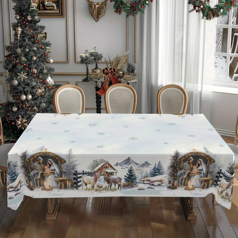 Weihnachtstischdecke Digitaldruck - Winter Schneemann Rentier Weihnachtsbaum Esstisch Festival Deko Tischdecke 150 * 220cm von Joom DACH