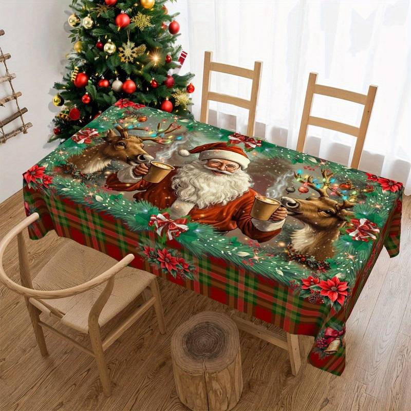 Weihnachtstischdecke Digitaldruck - Winter Schneemann Rentier Weihnachtsbaum Esstisch Festival Deko Tischdecke 150 * 220cm von Joom DACH