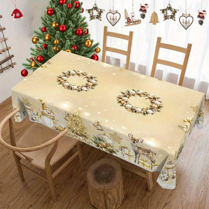 Weihnachtstischdecke Digitaldruck - Winter Schneemann Rentier Weihnachtsbaum Esstisch Festival Deko Tischdecke 150 * 220cm von Joom DACH
