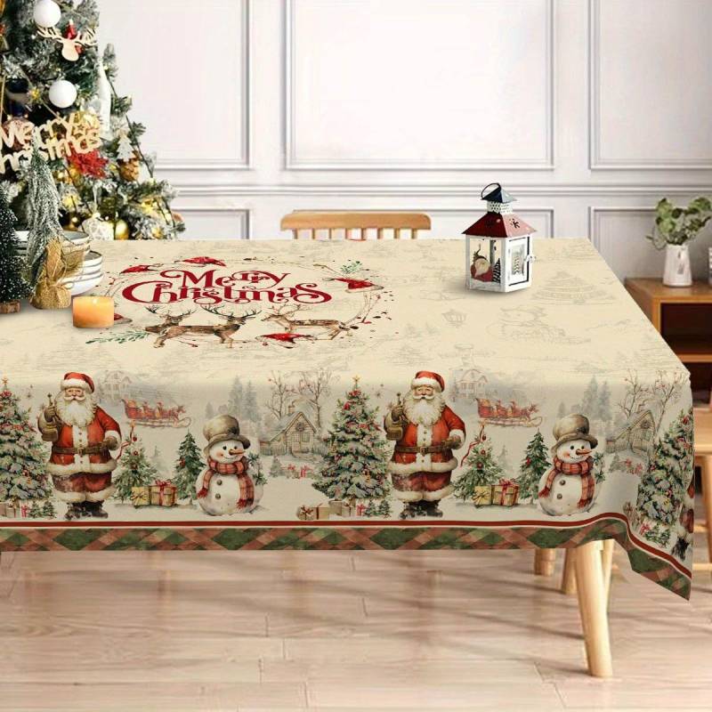 Weihnachtstischdecke Digitaldruck - Winter Schneemann Rentier Weihnachtsbaum Esstisch Festival Deko Tischdecke 150 * 220cm von Joom DACH