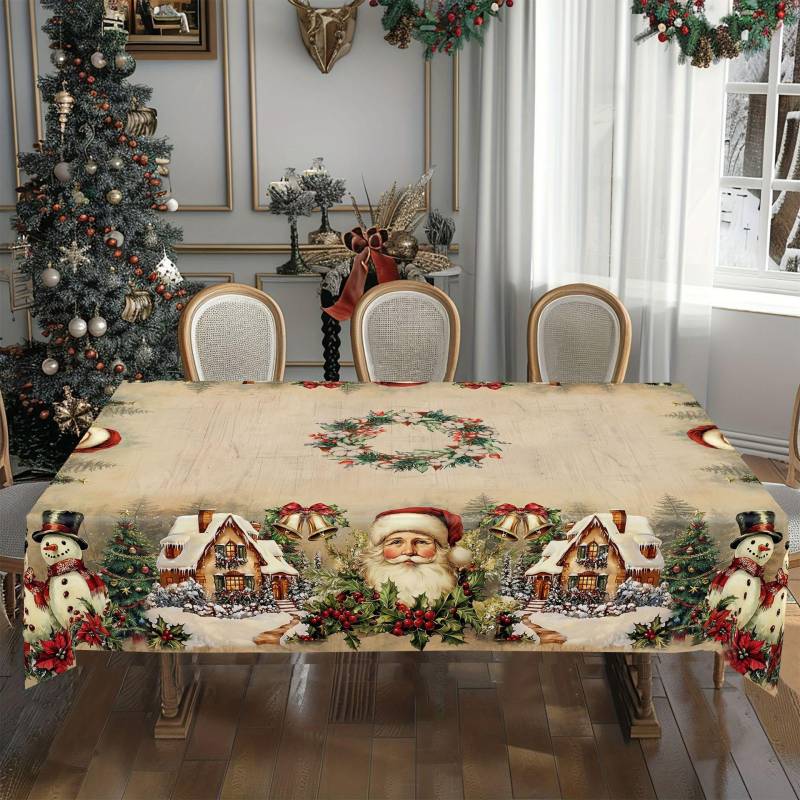 Weihnachtstischdecke Digitaldruck - Winter Schneemann Rentier Weihnachtsbaum Esstisch Festival Deko Tischdecke 150 * 220cm von Joom DACH