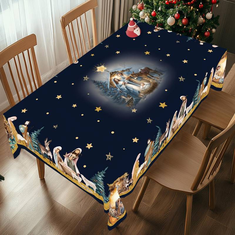 Weihnachtstischdecke Digitaldruck - Winter Schneemann Rentier Weihnachtsbaum Esstisch Festival Deko Tischdecke 60 * 90cm von Joom DACH