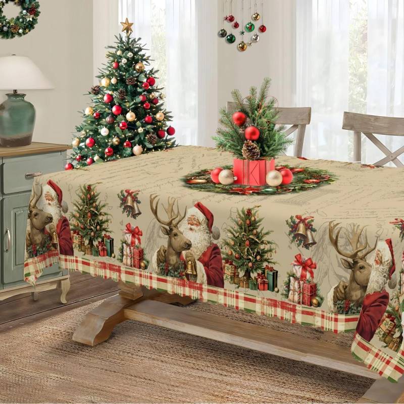Weihnachtstischdecke Digitaldruck - Winter Schneemann Rentier Weihnachtsbaum Esstisch Festival Deko Tischdecke 80 * 120cm von Joom DACH