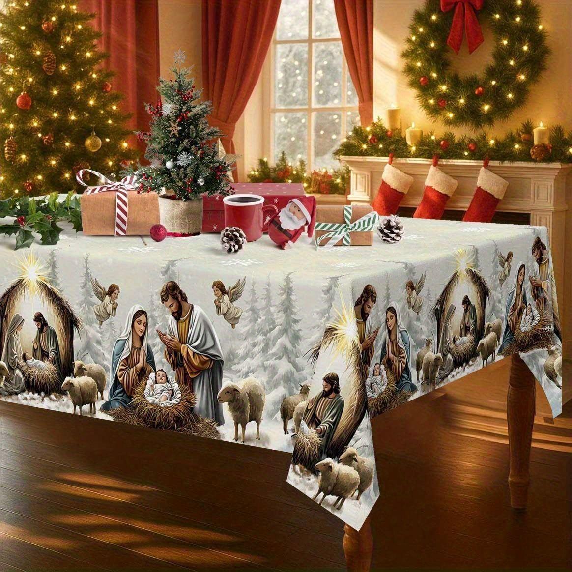 Weihnachtstischdecke Digitaldruck - Winter Schneemann Rentier Weihnachtsbaum Esstisch Festival Deko Tischdecke 80 * 120cm von Joom DACH