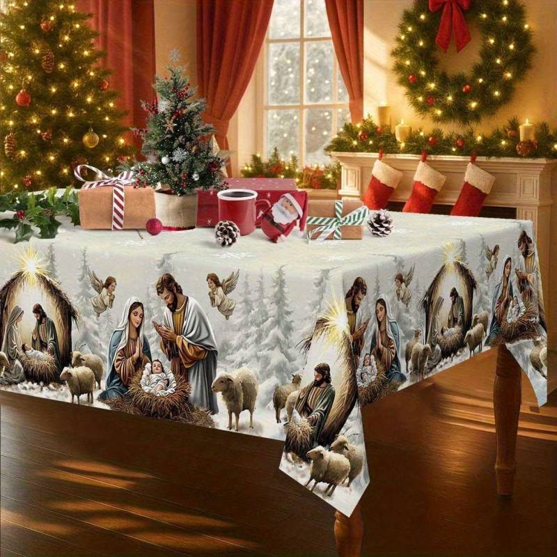 Weihnachtstischdecke Digitaldruck - Winter Schneemann Rentier Weihnachtsbaum Esstisch Festival Deko Tischdecke 90 * 90cm von Joom DACH