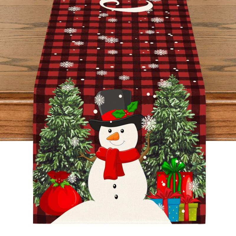 Weihnachtstischdecke Kreativer Schneemanndruck Feiertags-Tischdekorationen Tischdecke 33*150cm von Joom DACH