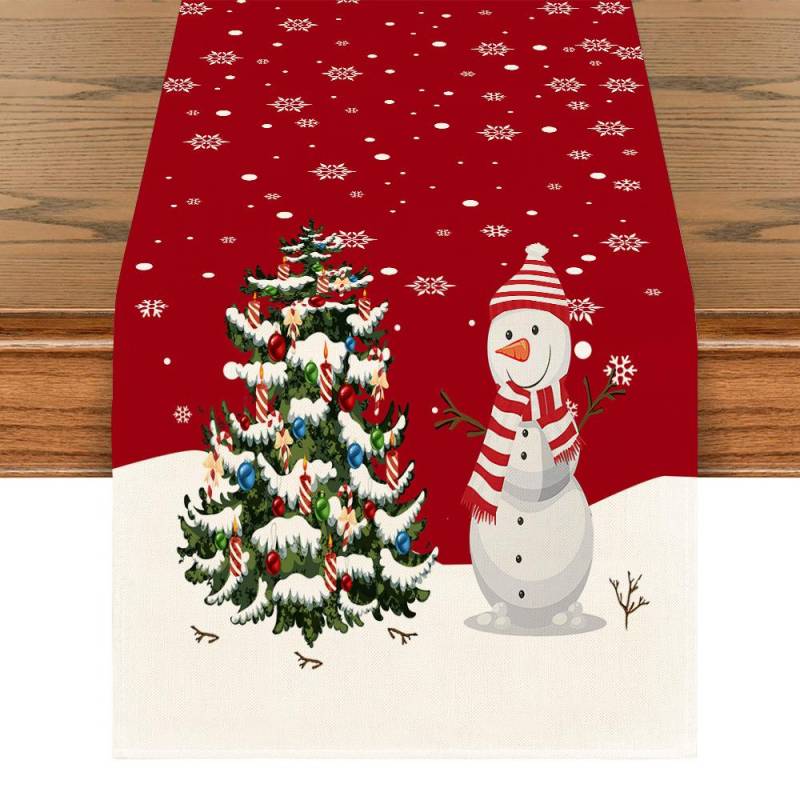 Weihnachtstischdecke Kreativer Schneemanndruck Feiertags-Tischdekorationen Tischdecke 33*200cm von Joom DACH