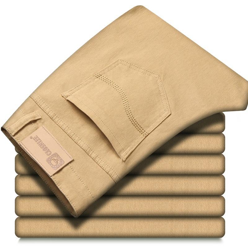 Weinrote Jeans für Frühling und Sommer, modisch, lässig, Boutique, Business, lässig, gerade Denim-Stretchhose, Herren-Markenhose 32 khaki von Joom DACH