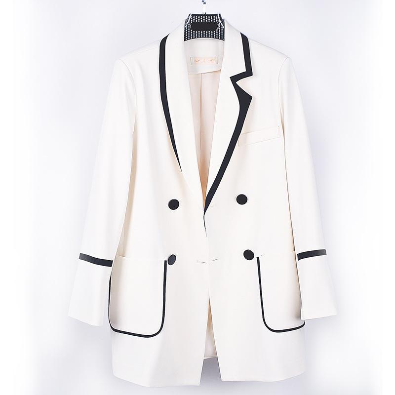 Weiß Nähte Kontrast Blazer frauen Frühling und Sommer Neue Koreanische Stil Lose Temperament Casual Kleine Anzug 2XL weiß von Joom DACH