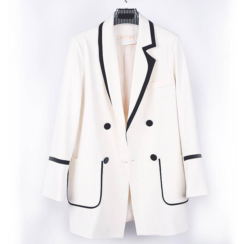 Weiß Nähte Kontrast Blazer frauen Frühling und Sommer Neue Koreanische Stil Lose Temperament Casual Kleine Anzug 2XL weiß von Joom DACH