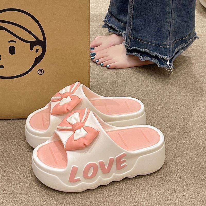 Weiß Rosa Schleife Hausschuhe Frau Hohe Plateau EVA Pantoletten Designer Sandalen Strand Clogs Damen Erhöhungsschuh 36-37 von Joom DACH