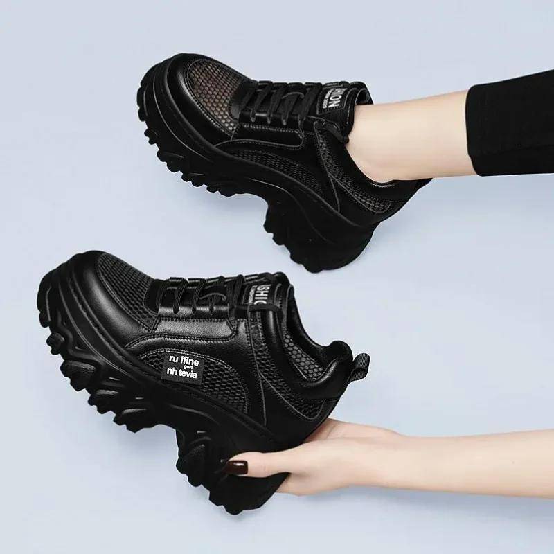 Weiß Schwarz Chunky Turnschuhe Frauen Frühling Herbst Dicken Boden Papa Schuhe Frau Mode PU Leder Plattform Turnschuhe Damen 39 von Joom DACH