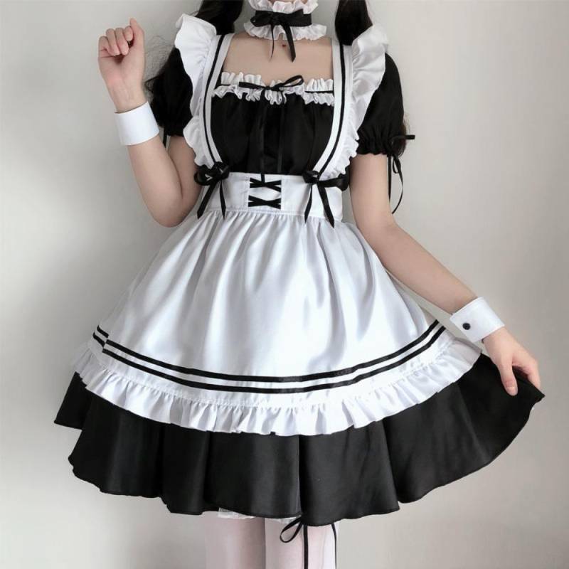 Weiß Schwarz Süße Lolita Cosplay Kostüm Animation Show Outfit Dienstmädchen Kostüme Mädchen Frauen Schöne Dienstmädchen Kleid Kleidung Damen XXXL schwarz von Joom DACH