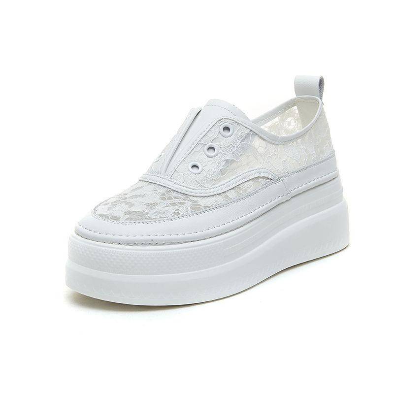 Weiße Damenschuhe Sommer Neues Kleid Dicker Boden Atmungsaktive Pumps Mesh Spitze Muffin Damenmode Schuhe 33 weiß von Joom DACH