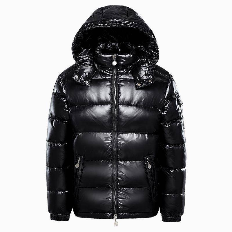 Weiße Daunenjacke aus Entendaunen mit schwarz glänzender Oberfläche für Männer und Frauen, große Jacke mit Kapuze und verdickter Brotjacke XS schwarz von Joom DACH