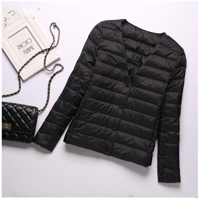 Weiße Entendaunen Leichte dünne Daunenjacke Damen Rundhals Kurzer Abschnitt Kragenlos Herbst und Winter Große Innen warme Jacke XXXXL von Joom DACH