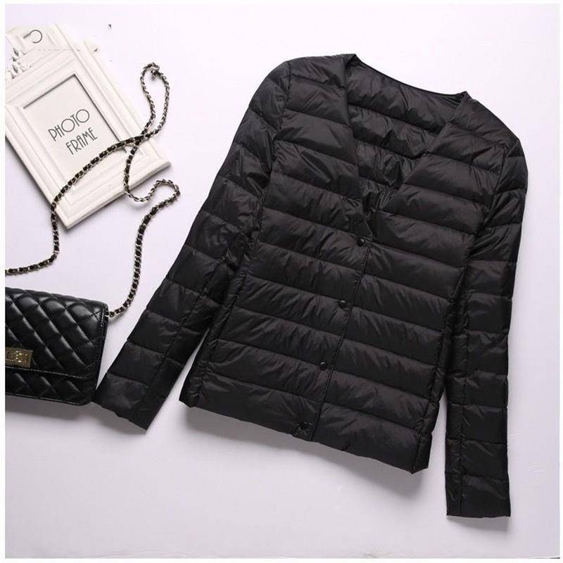 Weiße Entendaunen Leichte dünne Daunenjacke Damen Rundhals Kurzer Abschnitt Kragenlos Herbst und Winter Große Innen warme Jacke XXXXL schwarz von Joom DACH