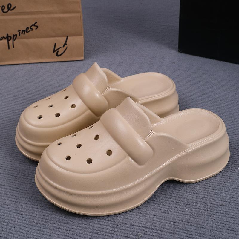 Weiße Eva Plateau Clogs Damen Dicke Sohle Geschlossene Zehen Hausschuhe Frau Sommer Strandsandalen Rutschfest Garten Pantoletten Schuhe für Damen 38-39 khaki von Joom DACH