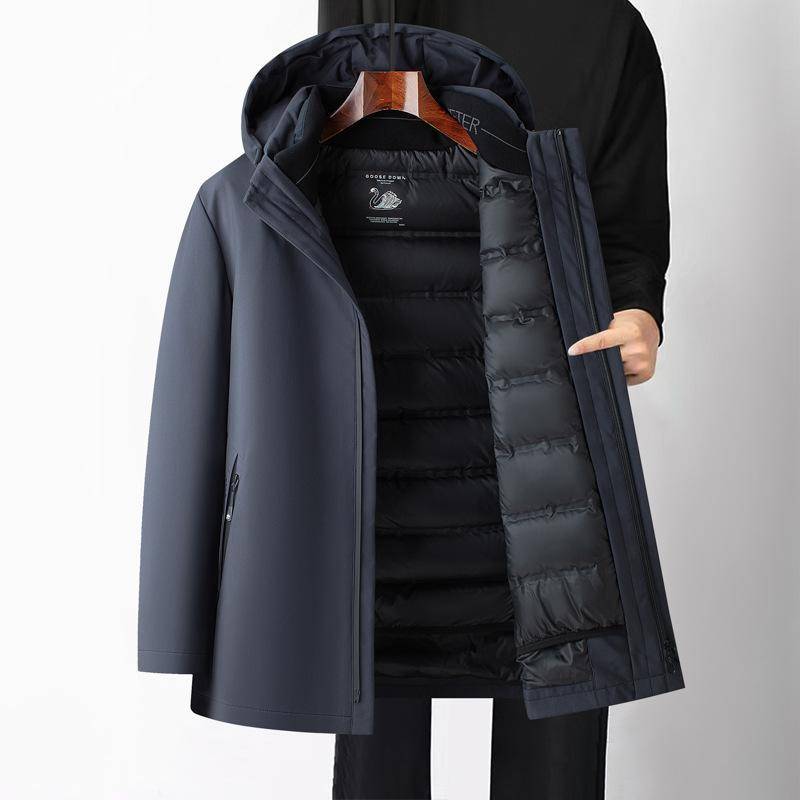 Weiße Gänsedaunenjacke für Herren, neue Winterjacke für Business und Freizeit, herausnehmbares Futter, verdickte Daunenjacke für dreimaliges Tragen 2XL navy blau von Joom DACH
