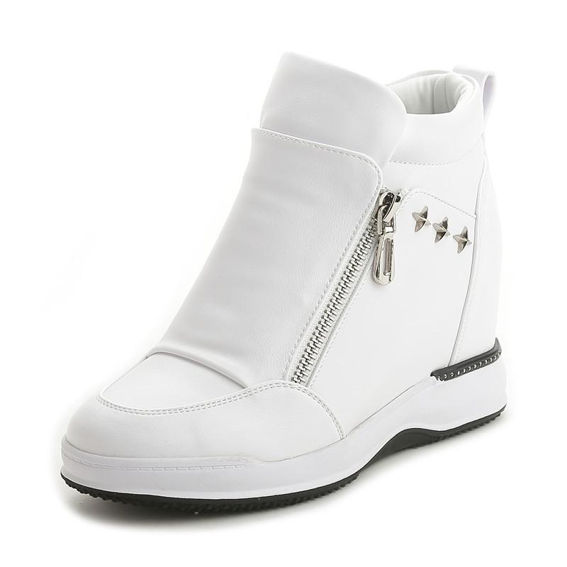 Weiße Keilsneakers für Damen mit 8 cm Höhe – 2025 Frühjahr/Sommer Freizeitschuhe im koreanischen Stil 36 von Joom DACH