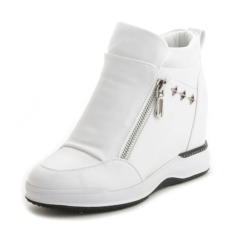 Weiße Keilsneakers für Damen mit 8 cm Höhe – 2025 Frühjahr/Sommer Freizeitschuhe im koreanischen Stil 36 von Joom DACH