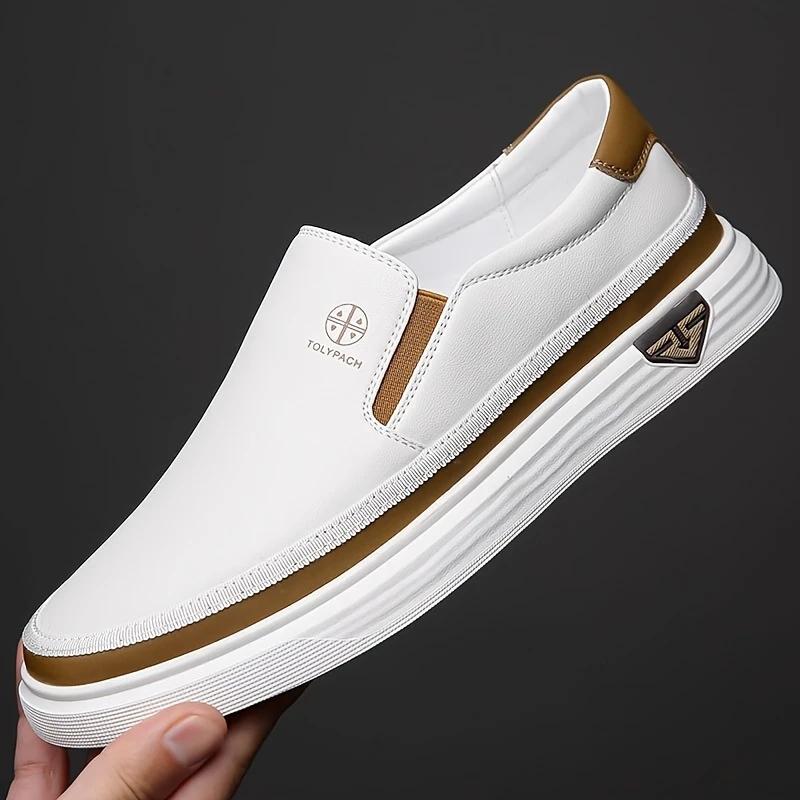 Weiße Lederschuhe Herren Slip-on Weiche Sohle Mode Sport Freizeitschuhe 43 weiß von Joom DACH