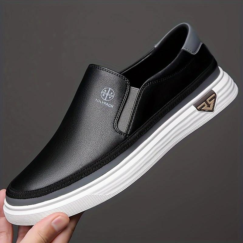 Weiße Lederschuhe Herren Slip-on Weiche Sohle Mode Sport Freizeitschuhe 45 schwarz von Joom DACH