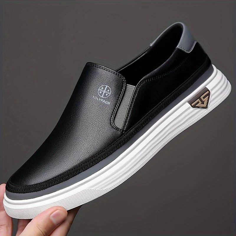 Weiße Lederschuhe Herren Slip-on Weiche Sohle Mode Sport Freizeitschuhe 45 schwarz von Joom DACH