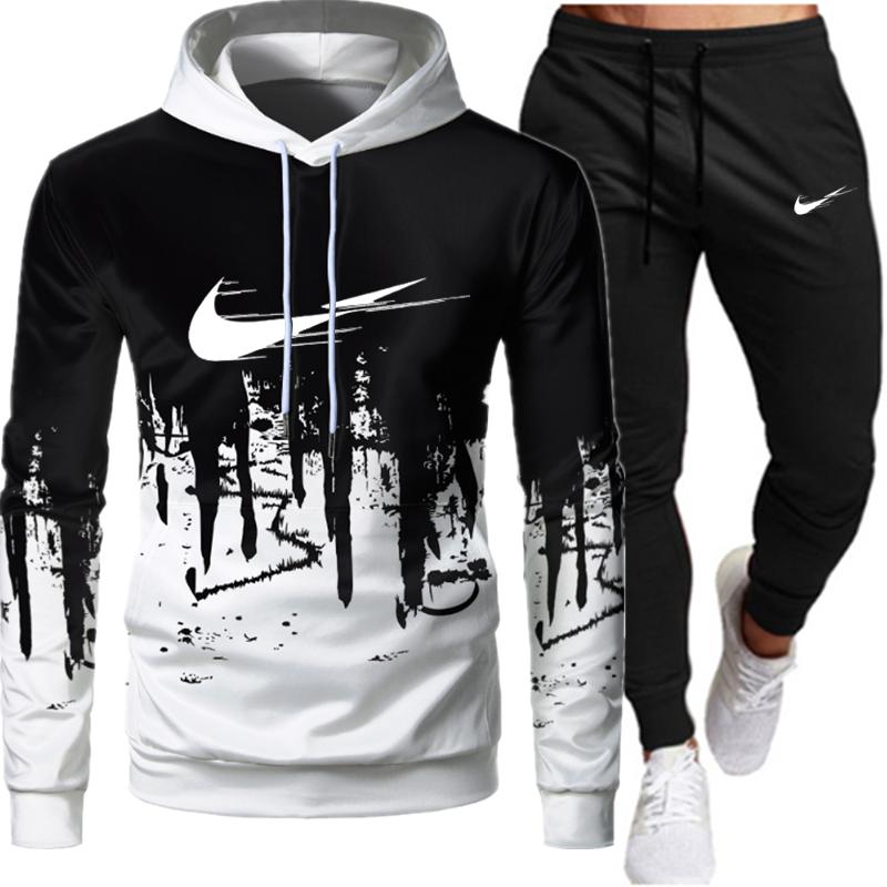 Weiße Mode Herren Damen Sets Trainingsanzug Herbst Winter Neu Herren Kapuzenpullover + Sweatpants Zweiteiler Kapuzen-Freizeitsets Herrenbekleidung L von Joom DACH