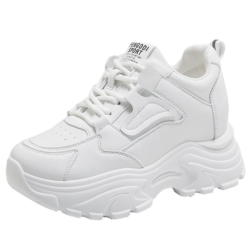 Weiße Plateau-Sneakers für Damen, Herbst, Schnürschuhe, dicke Unterseite, Sportschuhe für Damen, Pu-Leder, atmungsaktive Wanderschuhe, weiblich 35 von Joom DACH