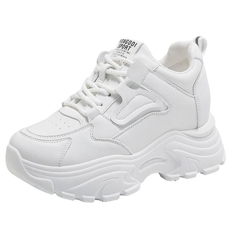 Weiße Plateau-Sneakers für Damen, Herbst, Schnürschuhe, dicke Unterseite, Sportschuhe für Damen, Pu-Leder, atmungsaktive Wanderschuhe, weiblich 35 von Joom DACH