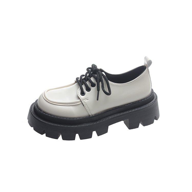 Weiße Retro Französisch Schnürschuhe Kleine Lederschuhe Damen Frühjahr Neue Dickbesohlte Dickabsatz Loafer 35 von Joom DACH