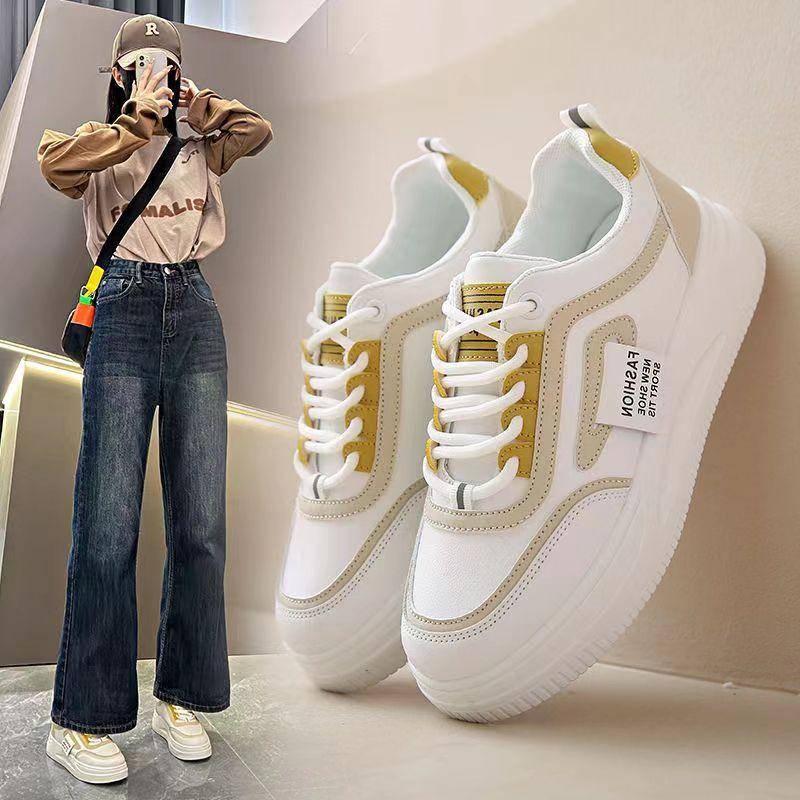 Weiße Schuhe Damen Herbst Neue Plateauhöhe Erhöhende Damenschuhe All-Matching Lässige Sportliche Board-Schuhe 40 von Joom DACH