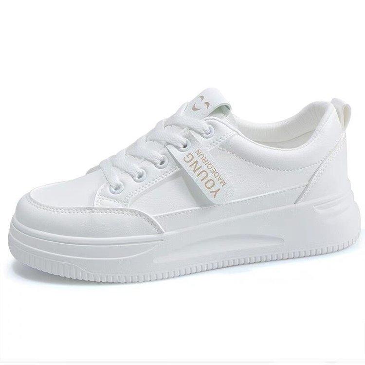 Weiße Schuhe für Damen, Frühling, neuer Sommer, weiche Unterseite, weiches Leder, runde Zehenpartie, Schnürschuhe für Damen, einfarbig, lässiger Sneaker 40 von Joom DACH