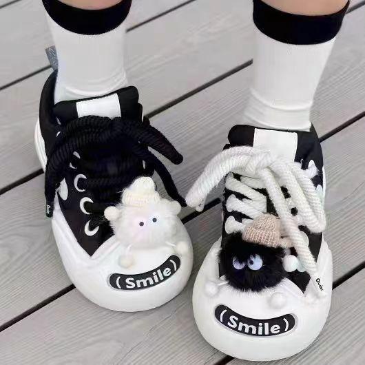 Weiße Schuhe für Damen, Leder-Panel-Schuhe mit dicken Sohlen, Freizeitschuhe 35 schwarz von Joom DACH