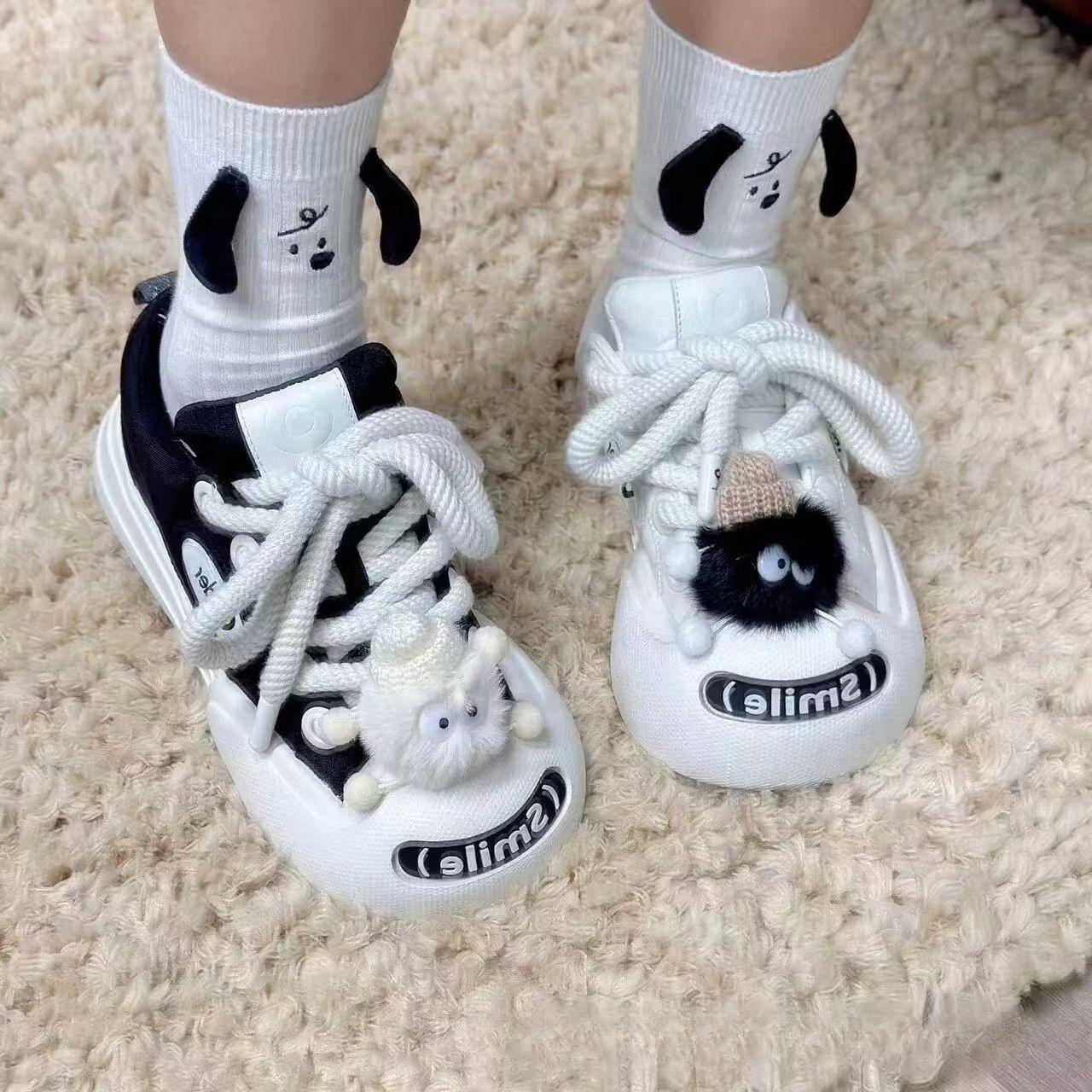 Weiße Schuhe für Damen, Leder-Panel-Schuhe mit dicken Sohlen, Freizeitschuhe 38 coole schwarze von Joom DACH