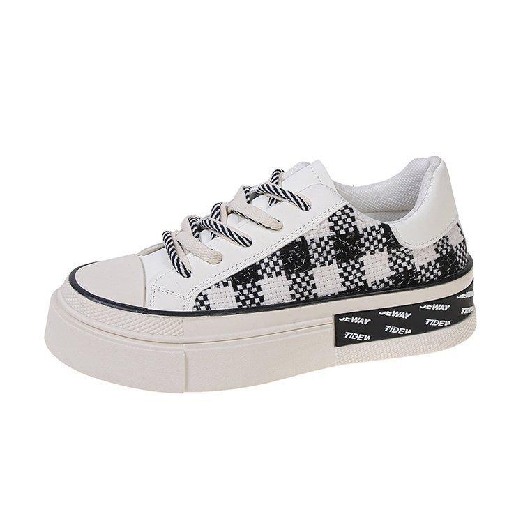 Weiße Schuhe für Damen Herbst Neue Plateau-Plattform Kariert Einschichtig Schuhe Runde Zehe Schnürschuhe Lässig Sportlich Einschichtig Schuhe für Damen 40 von Joom DACH
