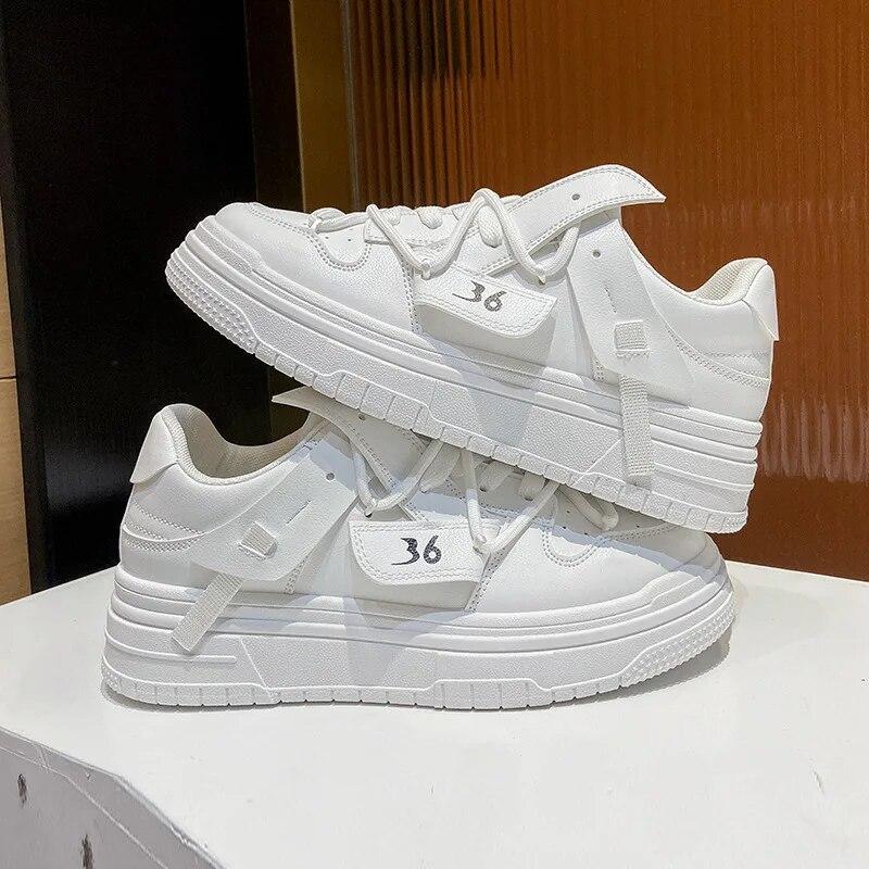 Weiße Schuhe für Damen Sneakers Herbstmode Schnürschuhe Laufsportschuhe Tennis Damen Plateau Sneaker Vulkanisierte Schuhe 38 von Joom DACH